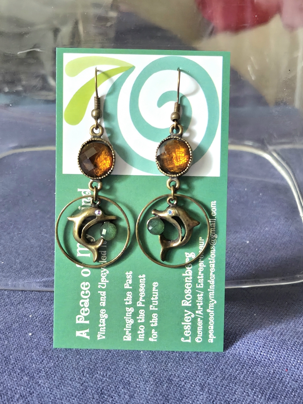Vintage Turkish Dolphin Earrings Dangle Beachwear Yellow And Green Rhinstones